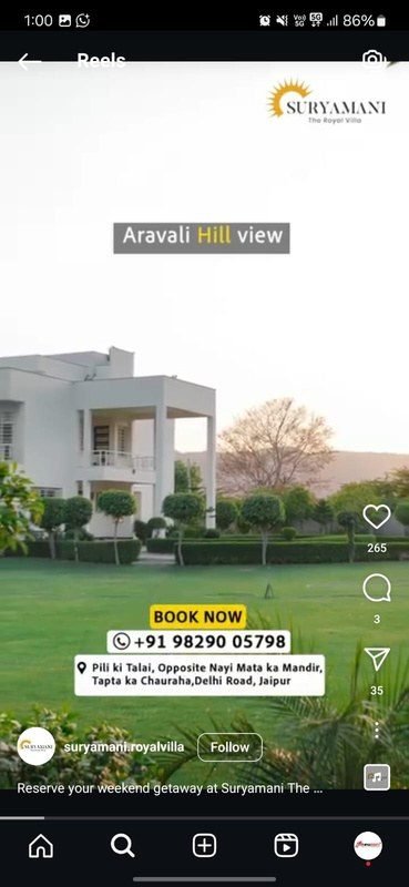 Reel of a villa exterior on a phone screen