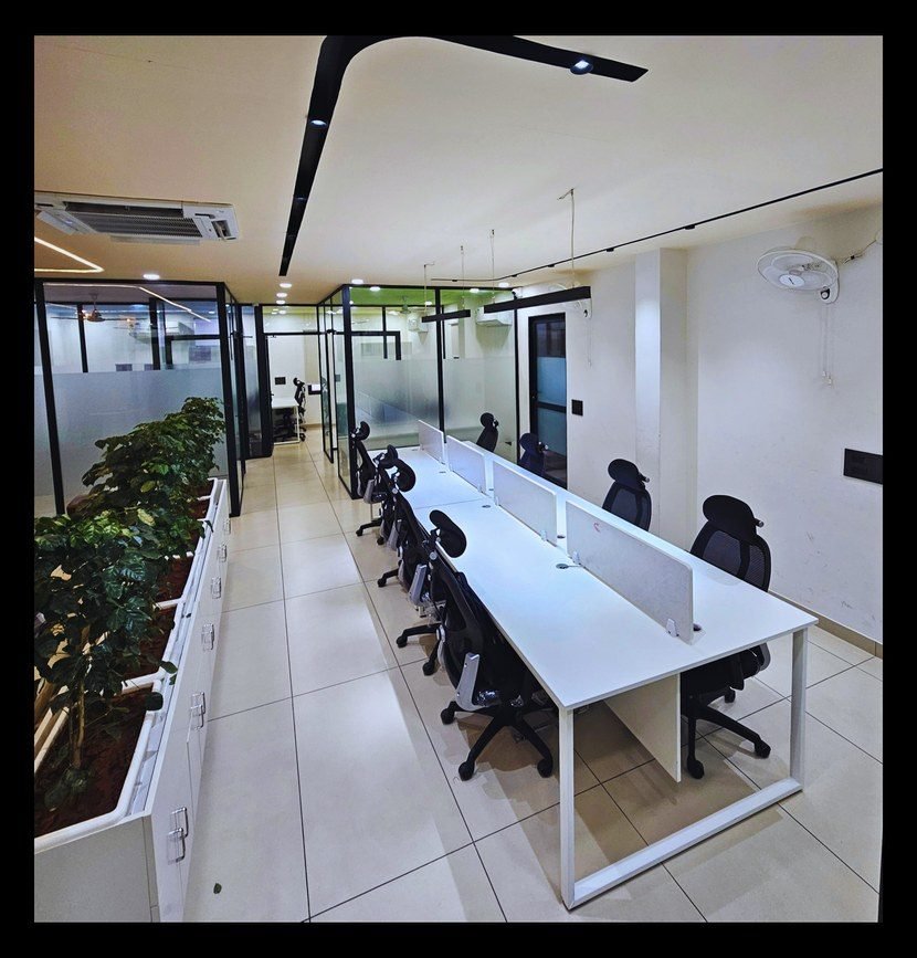 Coworking space with long desks