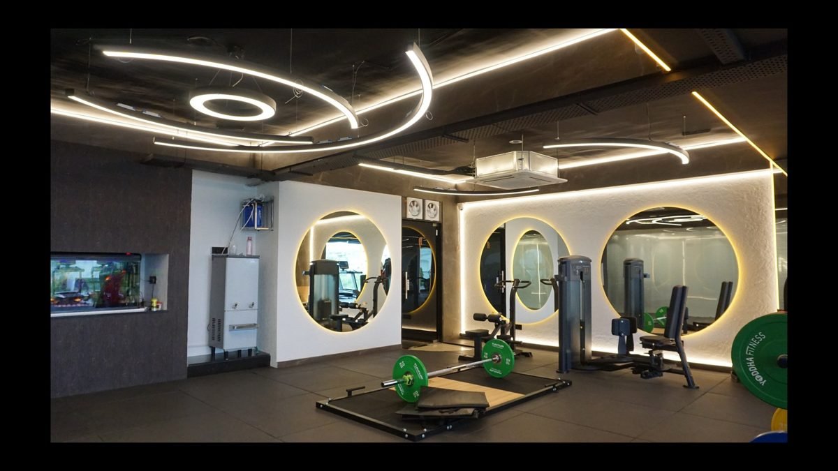 Neon lit gym lounge