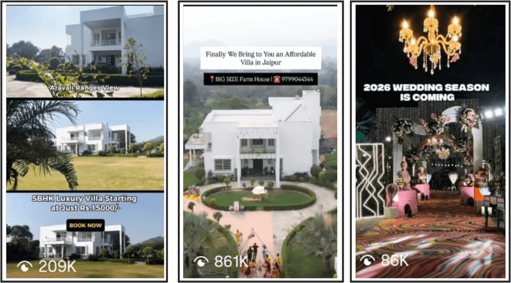 Three Suryamani The Royal Villa reels with 209K, 861K and 86K views
