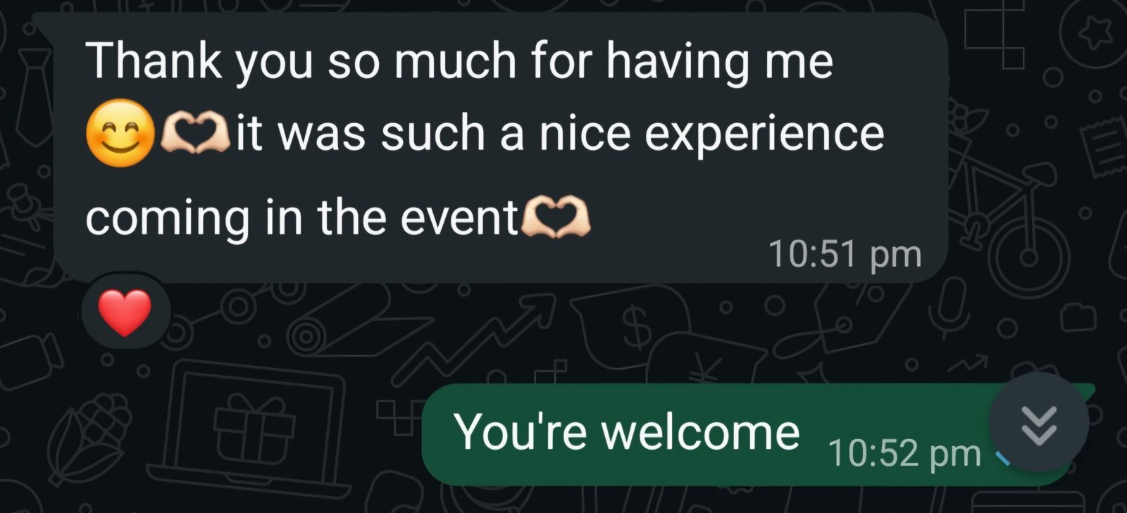 WhatsApp message from a creator thanking us after Creator Connect