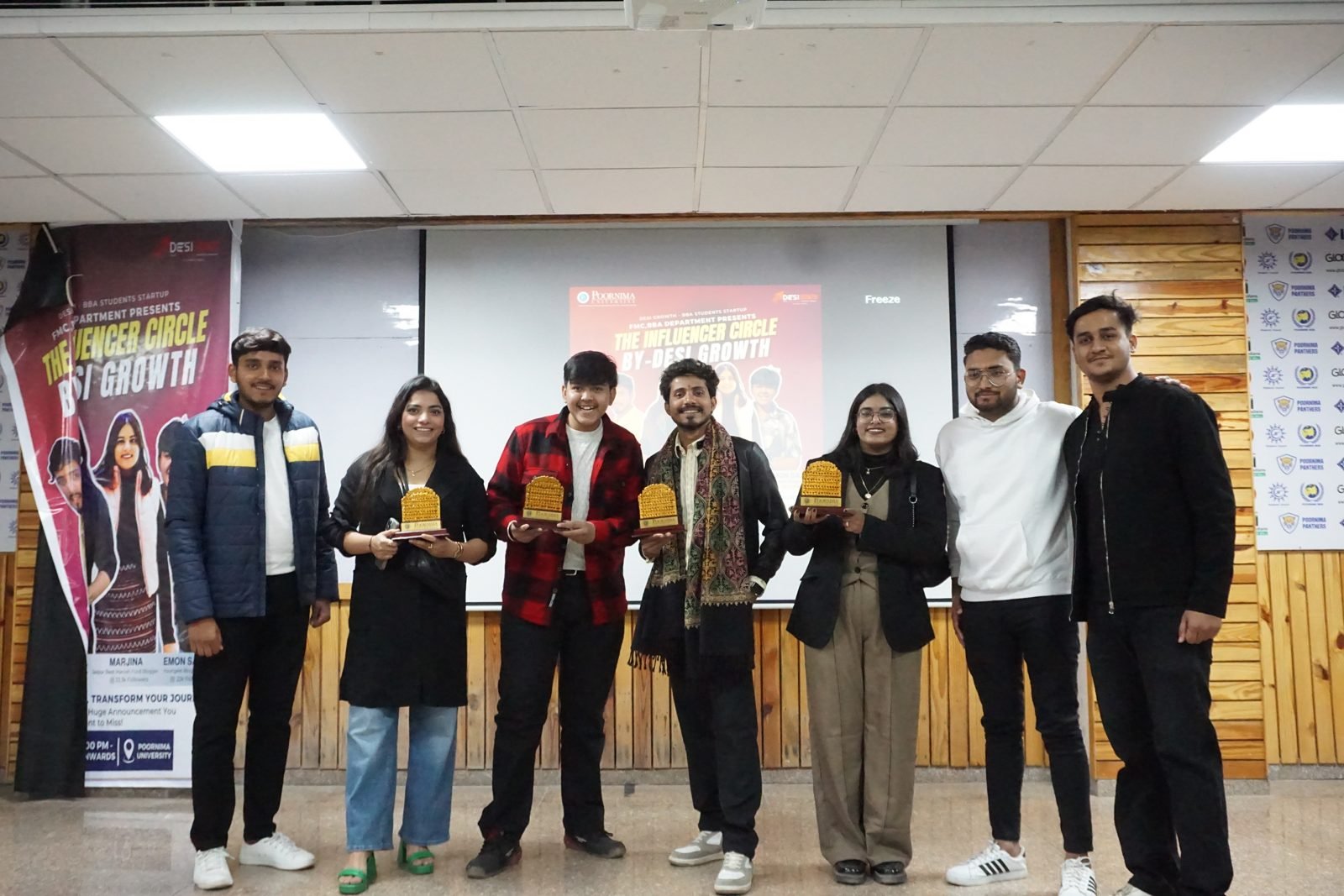 Creators and our team on stage at The Influencer Circle, Poornima University