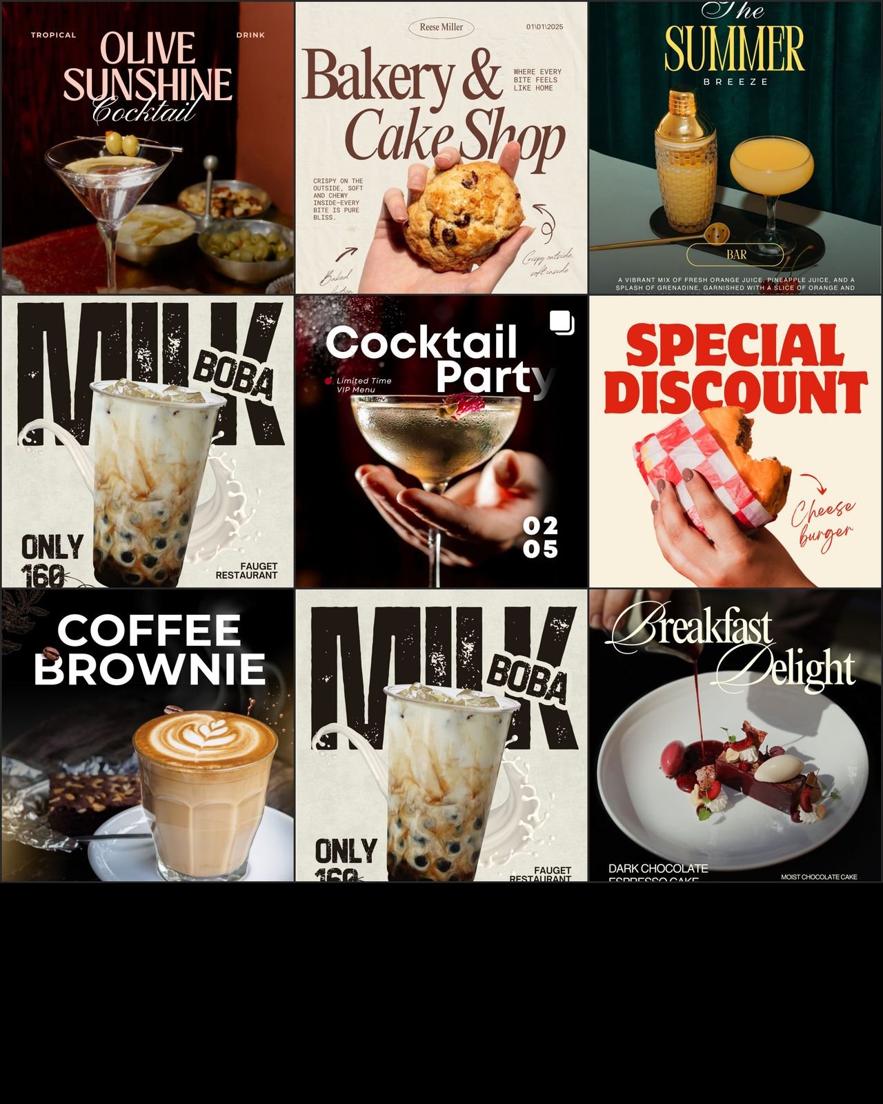 Instagram grid we designed for a café and bakery