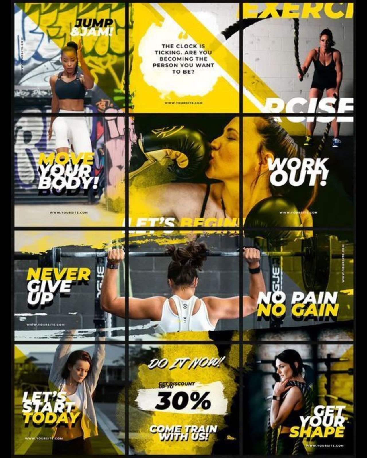 Instagram grid we designed for a fitness club