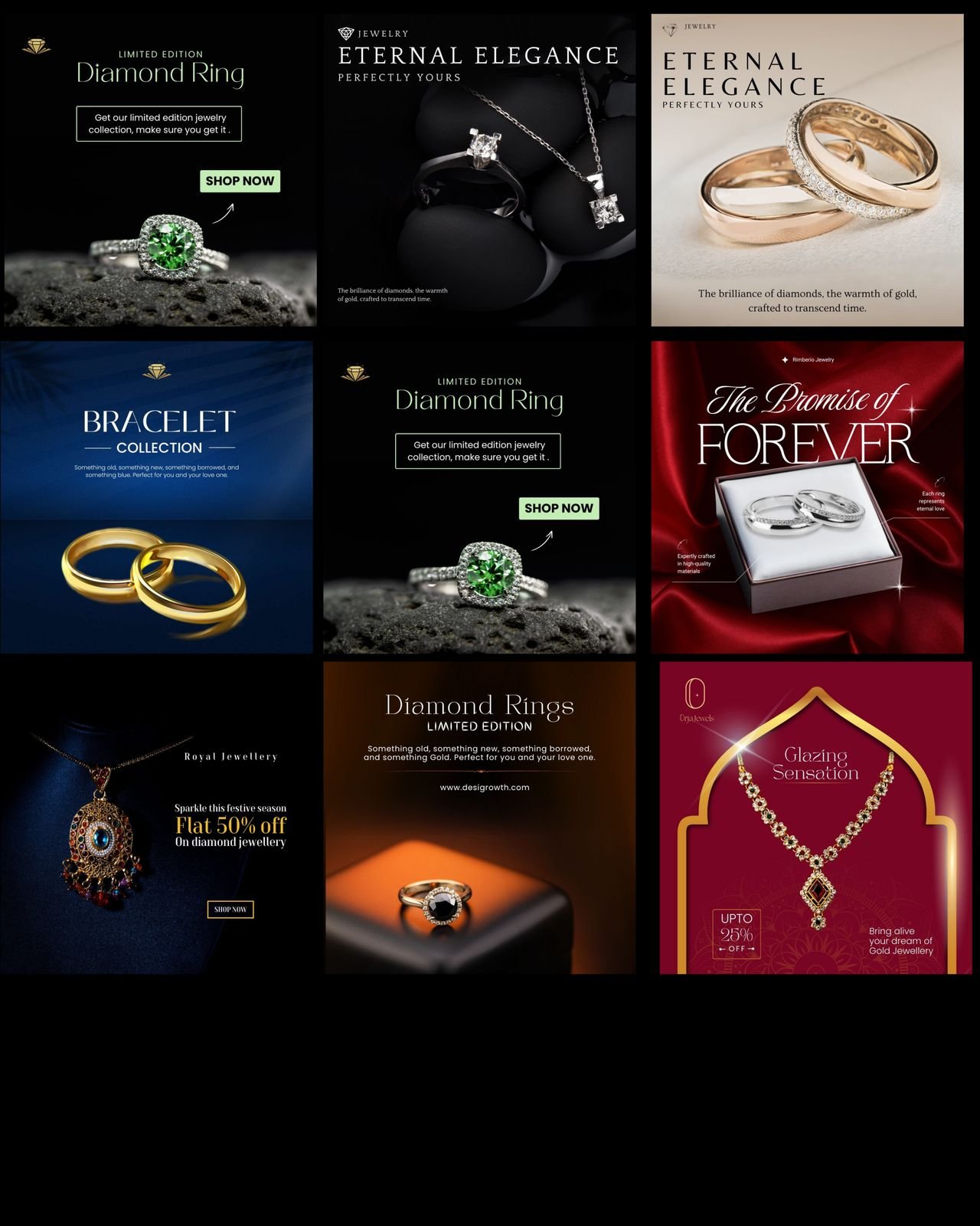 Instagram grid we designed for a diamond jewellery brand