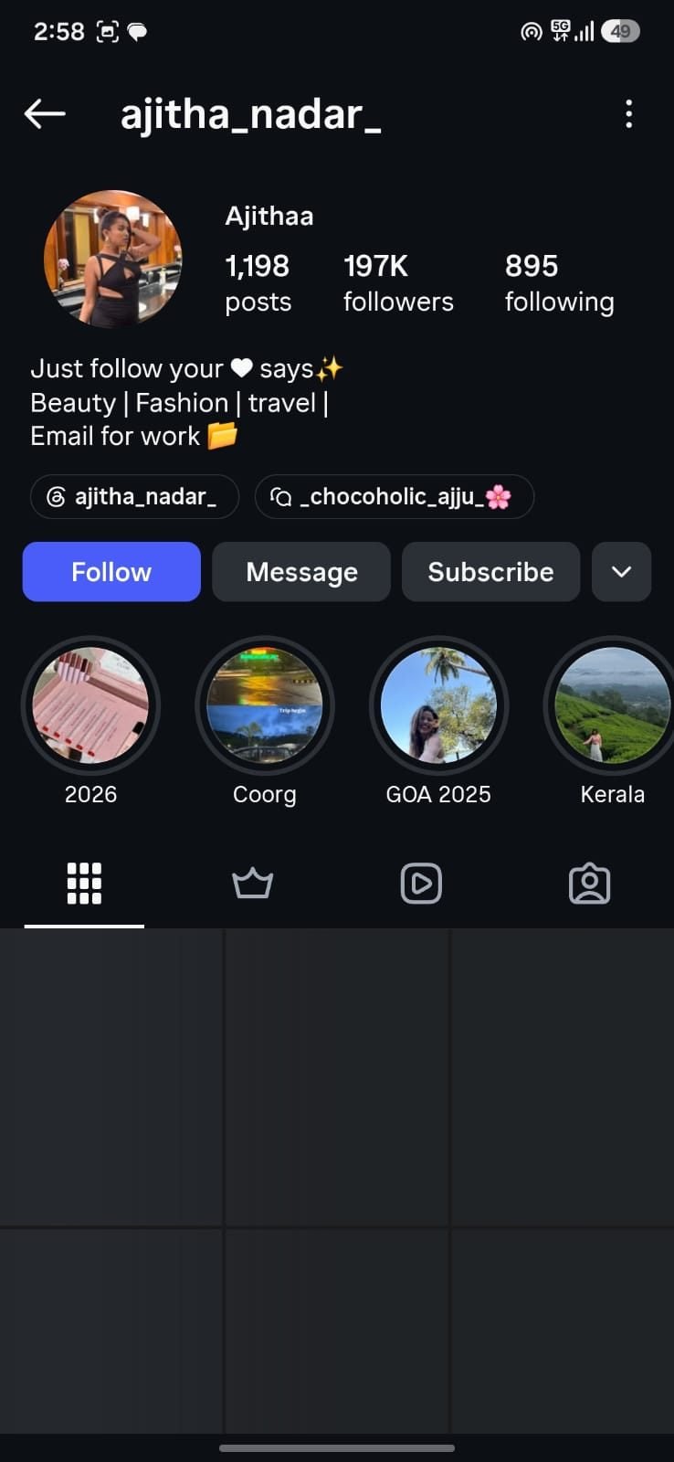 Instagram profile of @ajitha_nadar_ with 197K followers