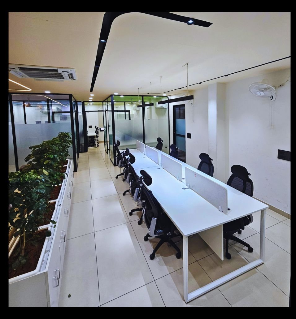Coworking desks in a bright office