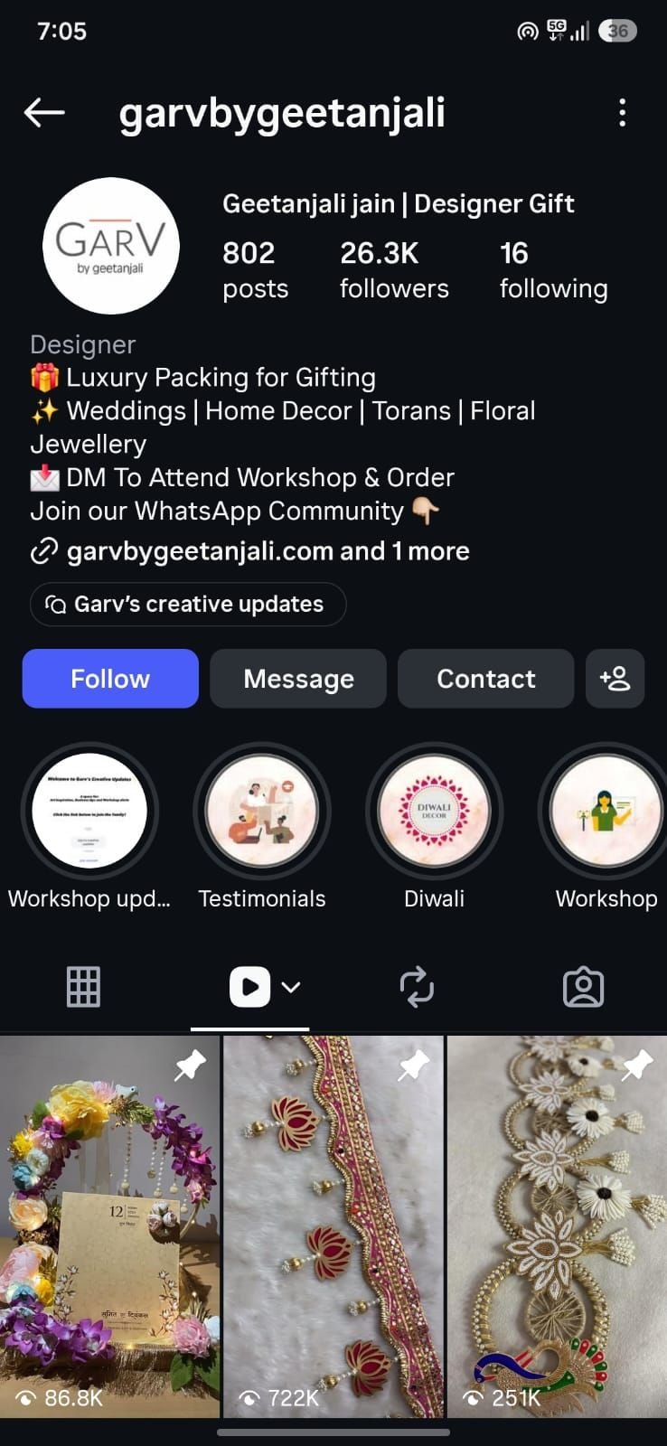 Garv by Geetanjali Instagram profile with 26.3K followers