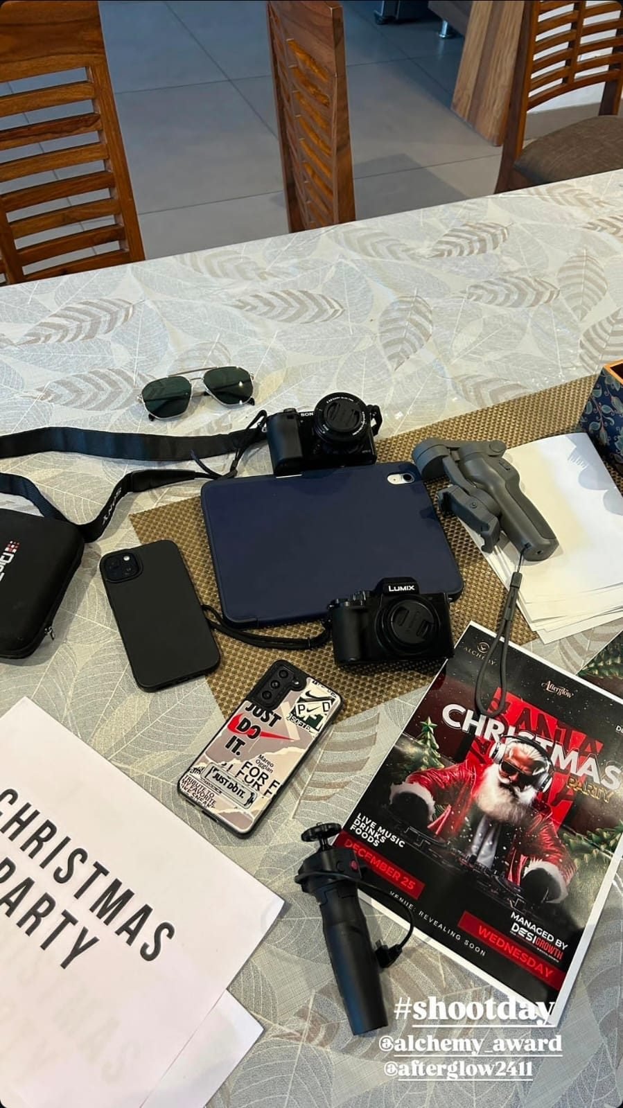 Our camera, lenses and shoot kit laid out before a shoot