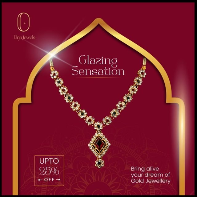 Gold necklace festive drop post design by Desi Growth Media